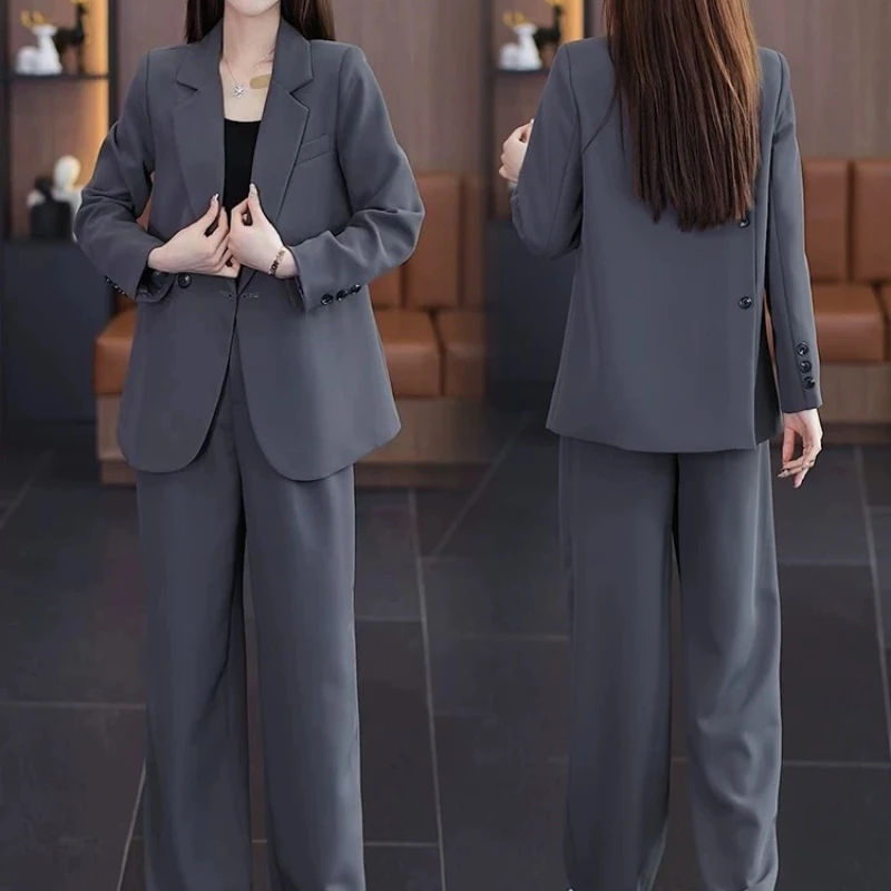 

Brand Women's Suit Set Korean Style Professional Jacket Wide Leg Pants Three Piece Set Long Sleeve Long Pants Polyester Fiber
