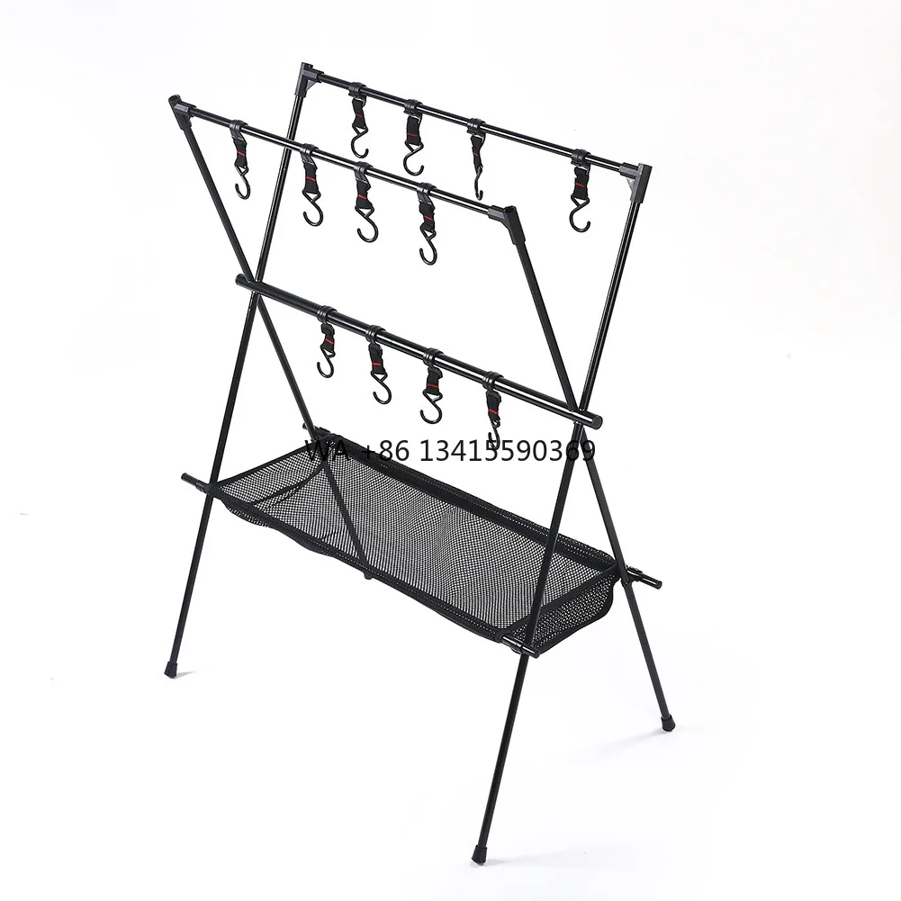 

Travel Barbecue Camping Triangle Storage Rack Outdoor Hanging Rack With Hook Lightweight Shelf Board Aluminum Portable