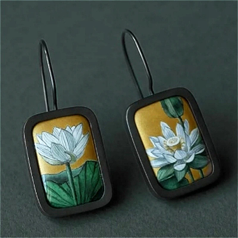 Elegante, handgefertigte Hängeohrringe mit Lotusmuster für Damen, Vintage-Charme, Festtags- und Feier-Schmuck, Accessoires, Geschenk