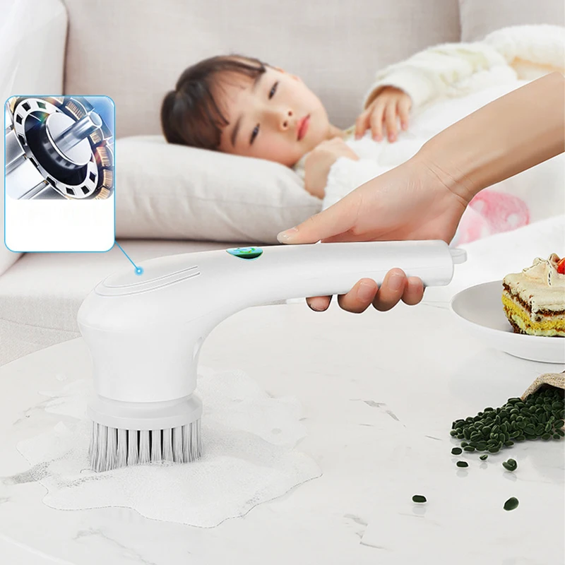 

Multi-functional Electric Cleaning Brush for Bathroom Kitchen Clean Dishes Pots Wireless Handheld Power Scrubber With 5 Brushes