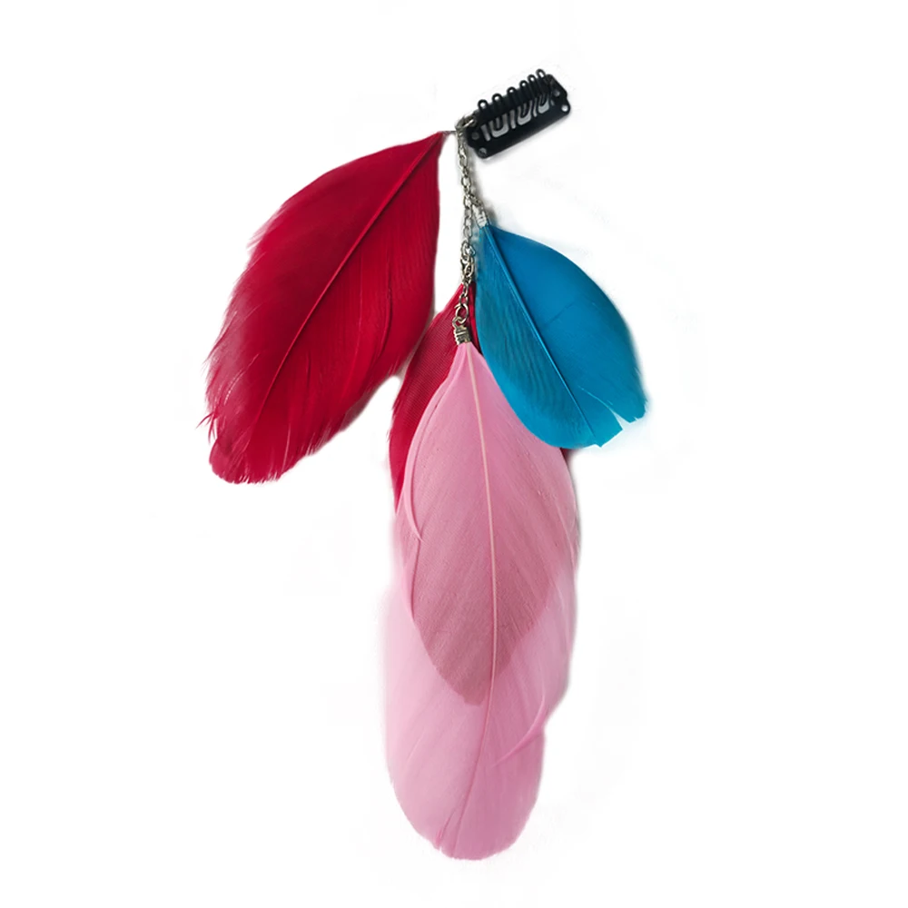 

Натуральные удлинители волос с цветными перьями на клипсах, удлинители волос из химического волокна, синтетические парики