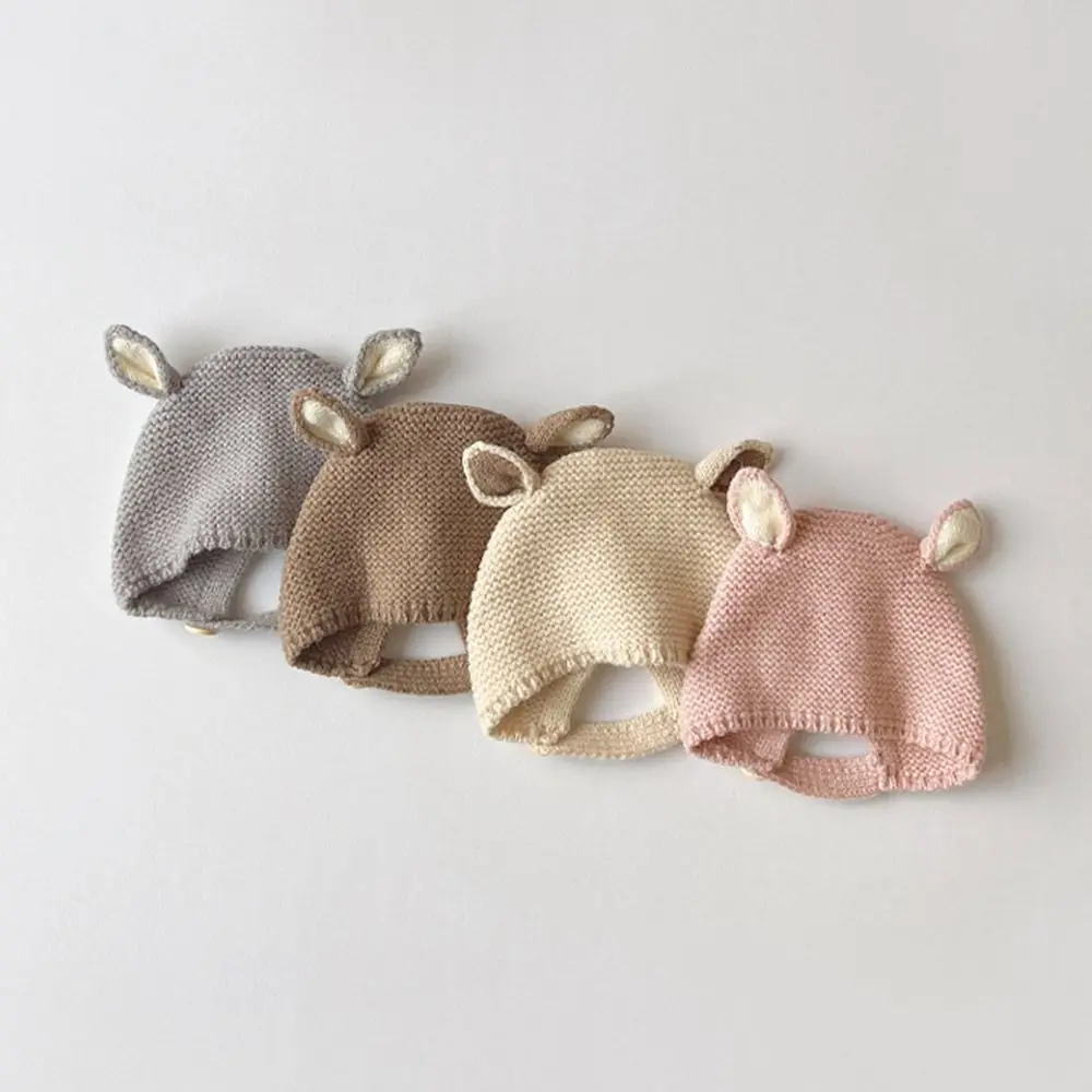 3 Months -2 Years Solid Color Baby Knitted Hat Soft Rabbit Ears Winter Hat Cartoon Cute Beanie Hats for Baby Children Kids