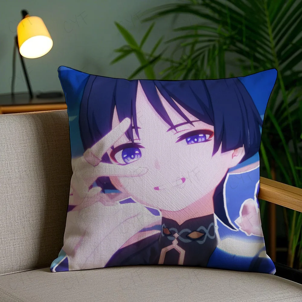 

Scaramouche and Wanderer Game Pillow Case Anti-dustmite Pillowcase Invisible zipper silky short plush Sofa cushion cover