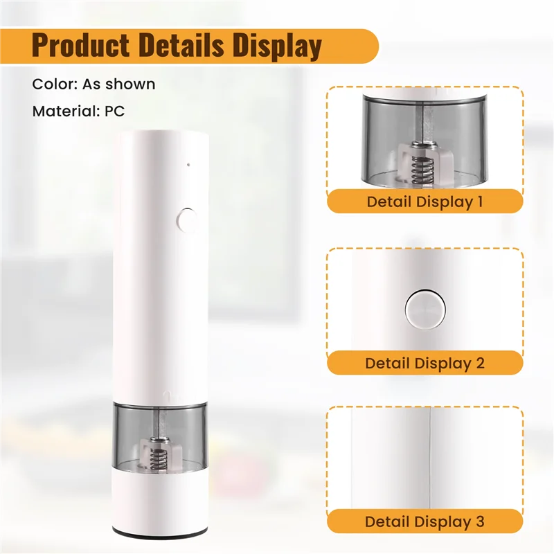 AB43-مجموعة مطحنة الملح والفلفل الكهربائية القابلة لإعادة الشحن، مطحنة الفلفل الكهربائية المريحة