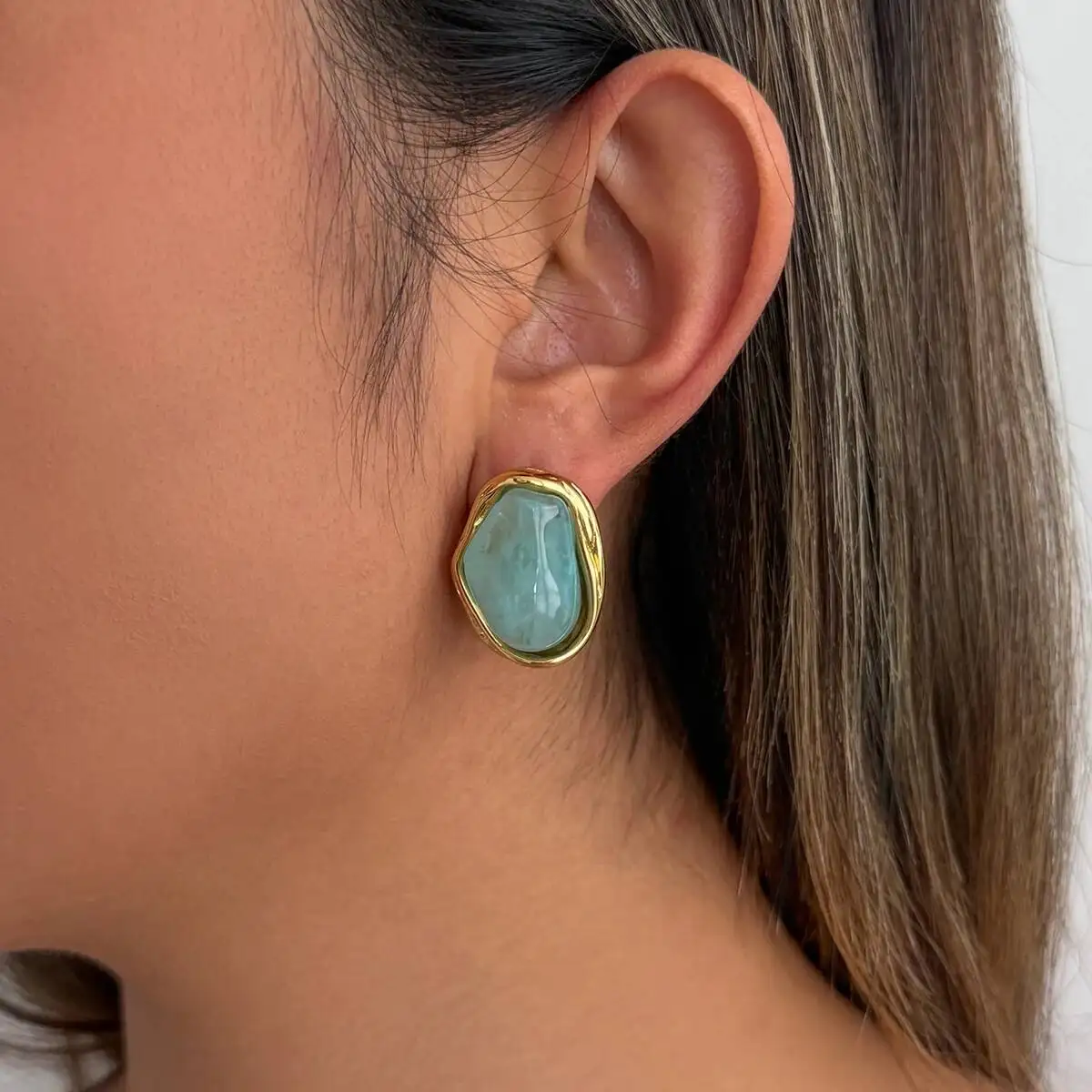 

IngeSight.Z 5 Color Irregular Geometric Resin Stainless Steel 18K Gold Plated Stud Earring for Women Bohemia Y2K Jewelry Gifts