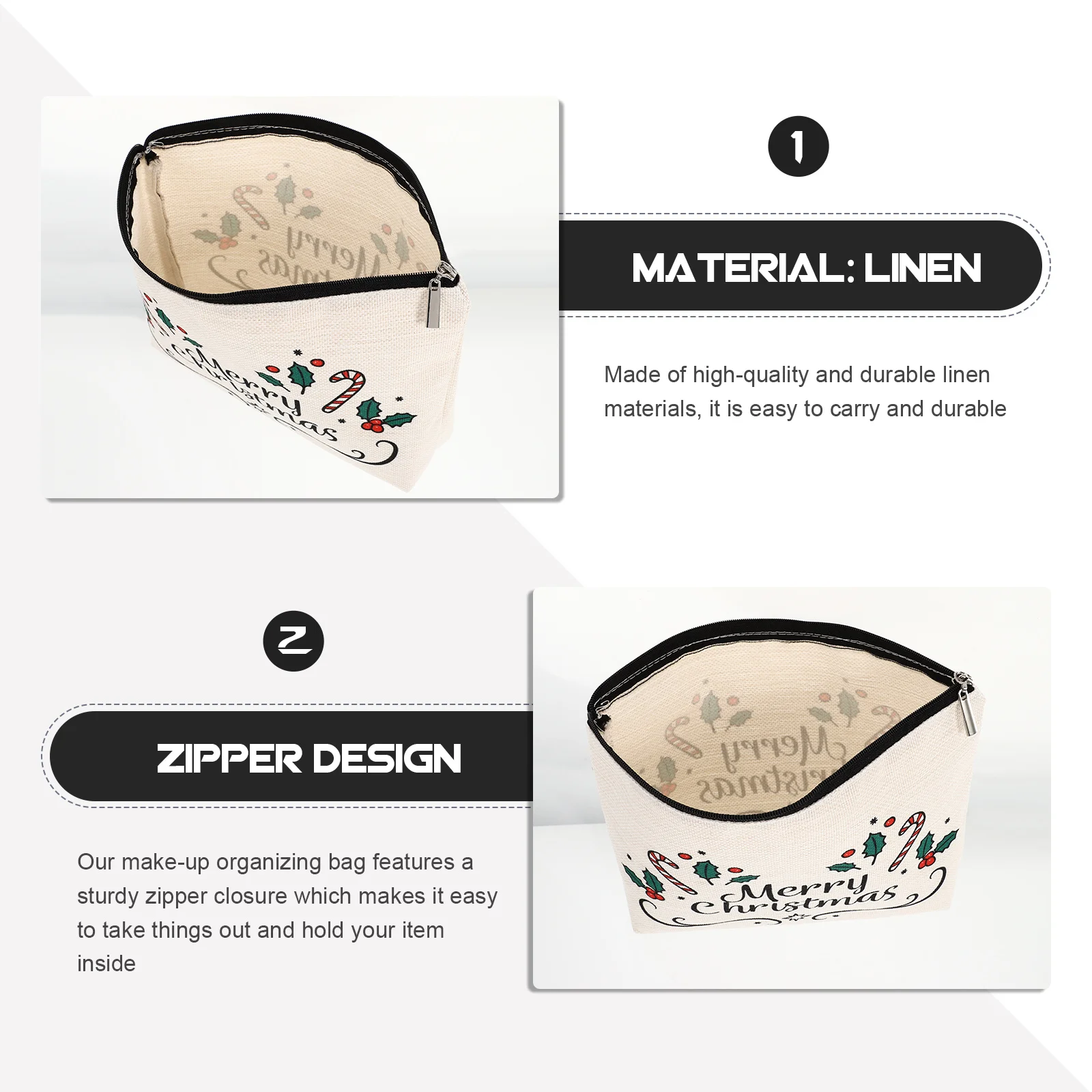 

2Pcs Linen Fabric Bag Waterproof Travel Washing Pouch Strong Zip Closure Portable Toiletry Organizer for Vacation