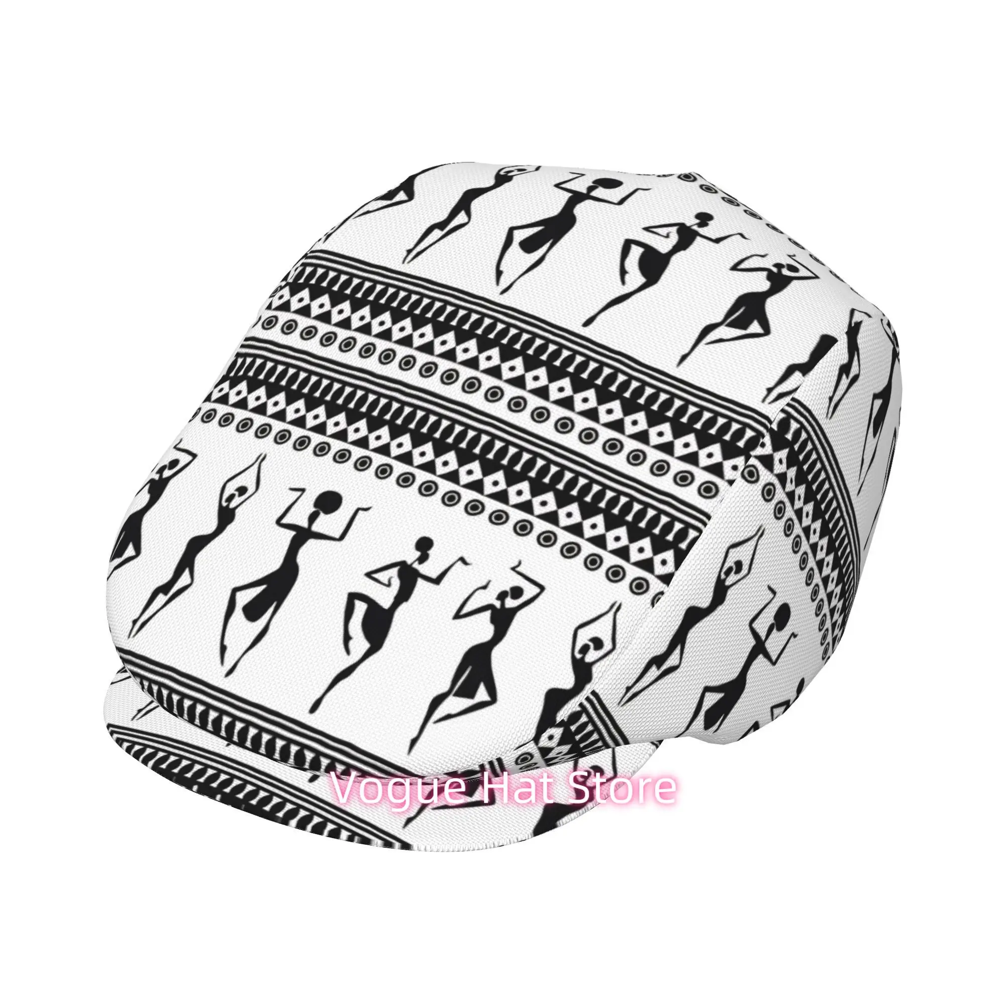 2D Flat - 1pc of African Dance Silhouettes Printed Beret, a Vintage Newsboy Hat, Suitable for Everyone, an Essential Fashion Ite