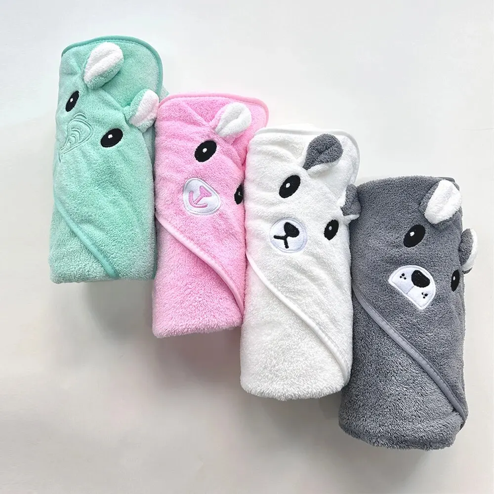 0-3Y Baby Shower Unisex Baby Bathrobe Flannel Cloak Cartoon Boy Girl Ultra-Soft Hooded Spa Robe Bath Towel Newborn Cover-Up