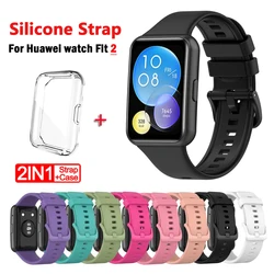 Correa de reloj de silicona + funda protectora de pantalla para Huawei Watch Fit 2, cubierta de repuesto + correa para Huawei Watch Fit 2, accesorios