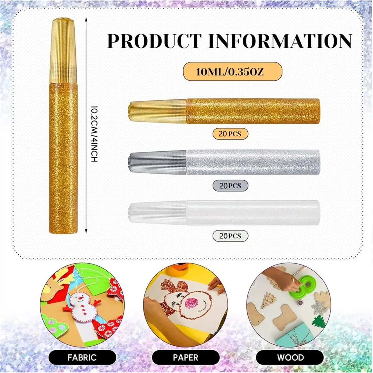 2026 New 60 Pcs Glitter Glue Stick Bulk, Washable Glue Pens 10 Ml/0.35 Oz Each for DIY Art Projects, 3 Colors