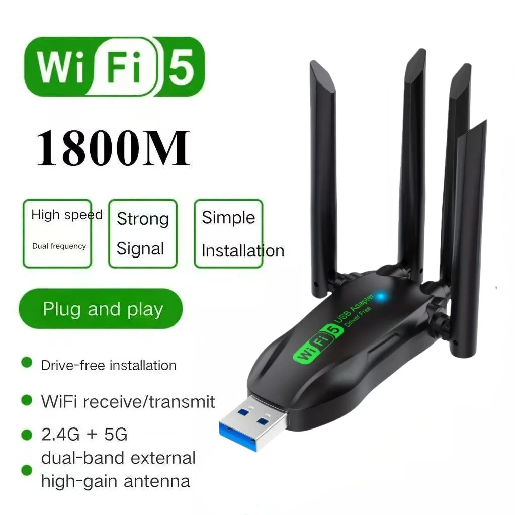 Usb bluetooth 3.0 WiFi Adapter, Wireless Adapter, dual-band concurrent 2.4G and 5G, 1800M, high-speed, Windows WIN 7/Win 10/11