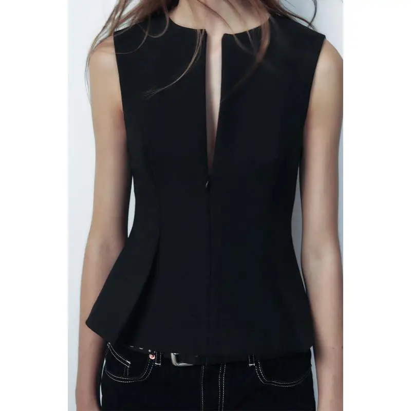 

Women's Retro ort Skirt Sle Hem Pleated Svel Top New Autumn Winter Faion Slim Fit Vest Chinese Production 2025 Sp...