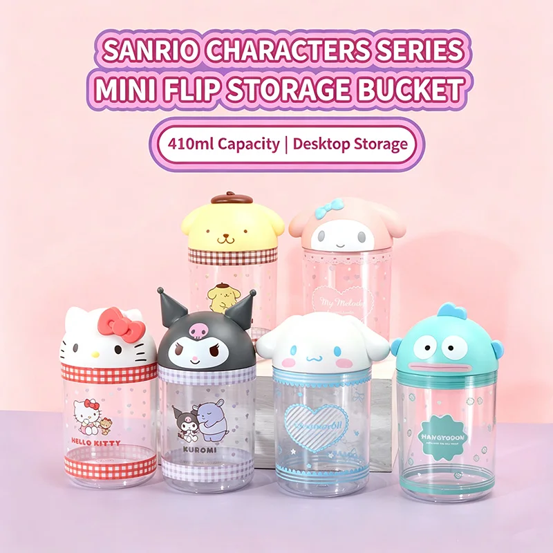 Pote Organizador Transparente de Mesa com Tampa Articulada de Personagens Fofos 410ml - Cinnamoroll Hello Kitty Mini Recipiente Porta-Canetas