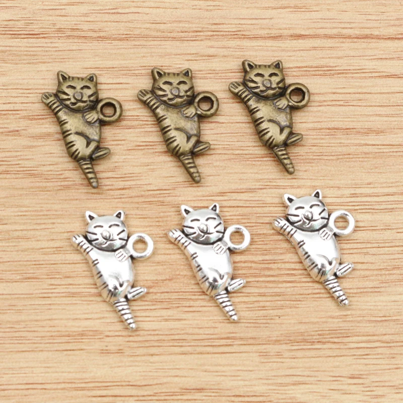 15 sztuk 20x12mm antyczny srebrny brązu Plated śliczny kot ręcznie Charms wisiorek: DIY dla bransoletka naszyjnik