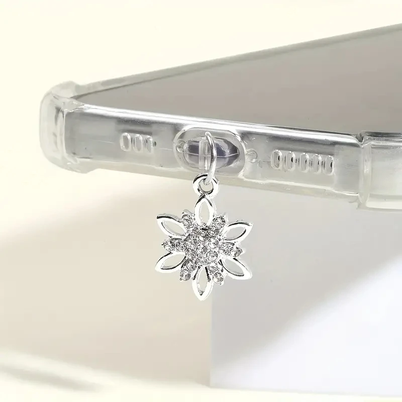 Water Diamond Hexagonal Flower Phone Dust plug Pendant Accessories Suitable for iPhone for Samsung Type-C Interface