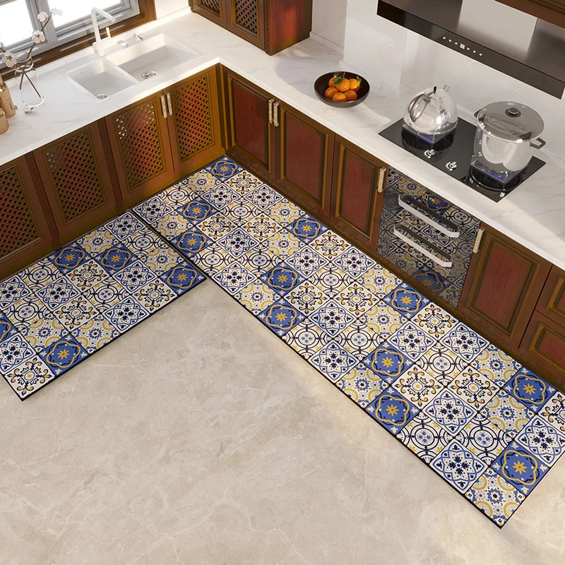 VIKAMA 1/2pc Retro Bohemian Ethnic Style Kitchen Floor Mat, Long Absorbent And Anti-Slip Floor Mat, Home Decoration