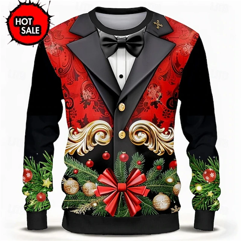 Fake Suit Ugly Christmas Sweater Santa Cosplay Sweatshirt For Women Mens Funny Xmas Ugly Sweaters Kids Party Suit Pullovers Tops