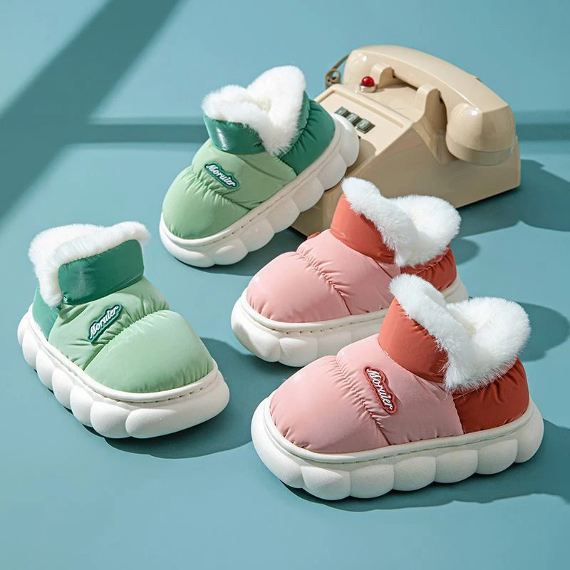 Pantofole in cotone per bambini invernali Scarpe calde in cotone per genitori-figli Pantofole per bambini grandi in pile ispessito antiscivolo impermeabili per bambini