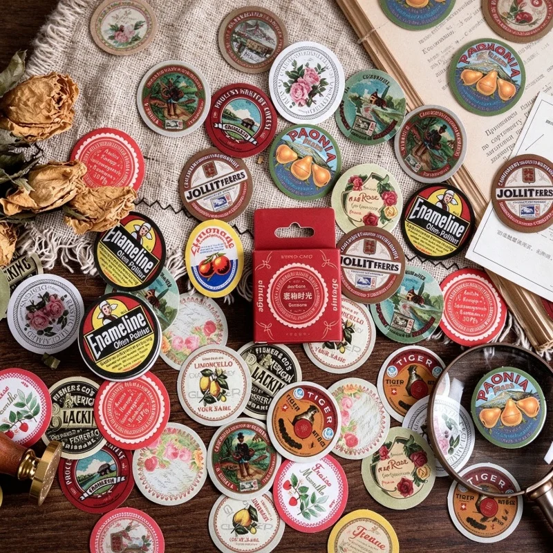 45Pcs Nostalgia Washi Paper Stamp Stickers Retro Time Aesthetics Scrapbook Decorative Stickers DIY Decorative Stickers