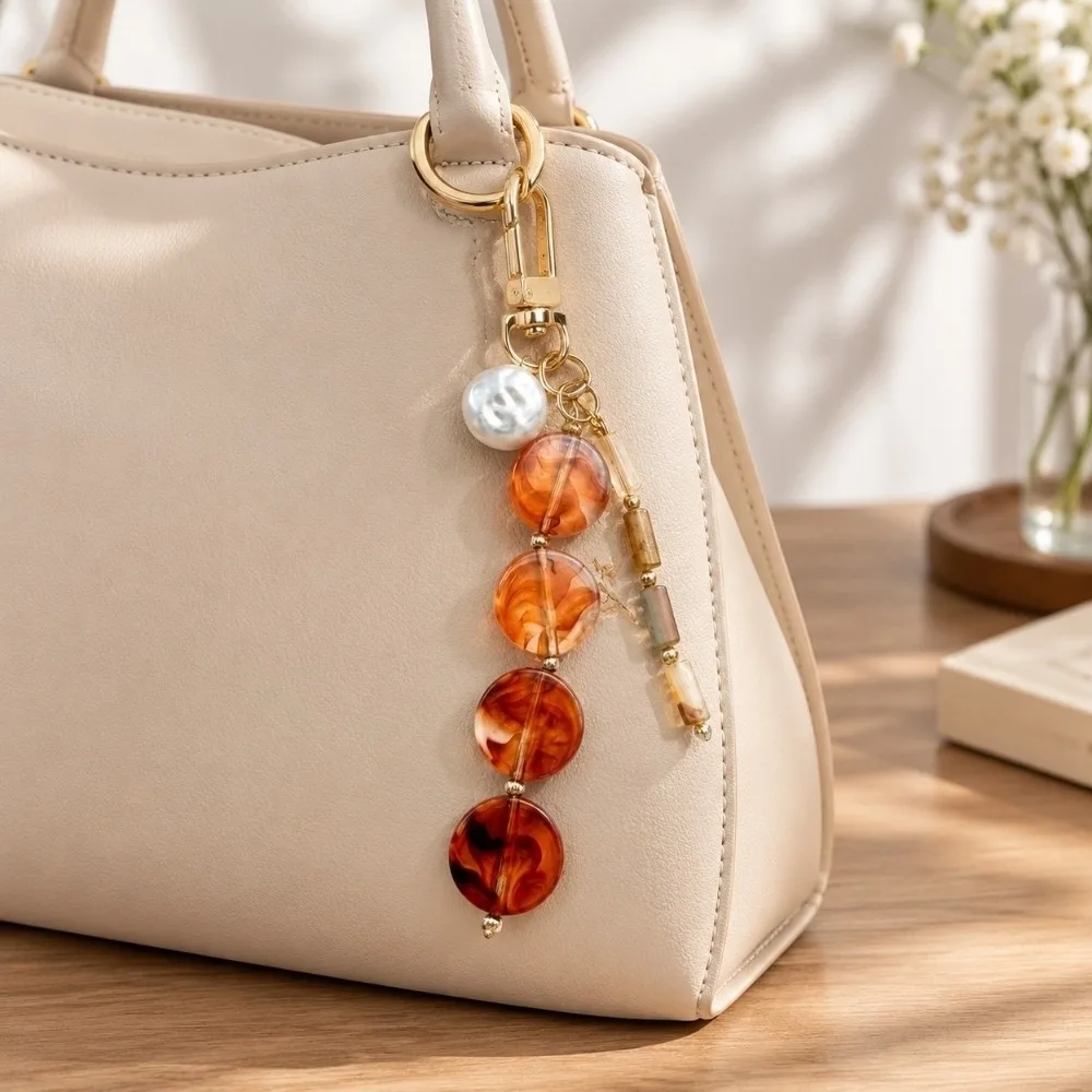 Versatile Jade Beaded Crystal Beaded Keychain Zinc Alloy Portable Lucky Keyring Creative Bag Pendant Bag Decoration