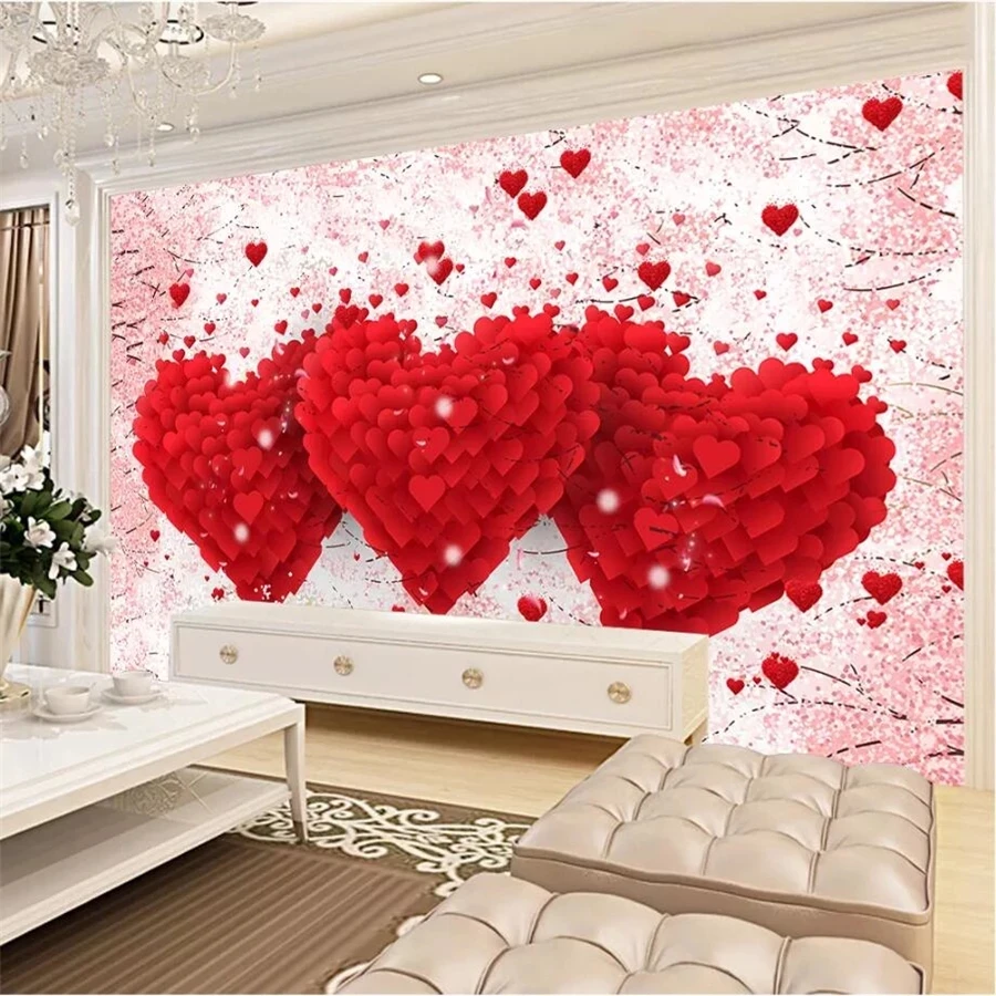 Custom wallpaper 3D romantic red love beautiful festive Mural Living room sofa TV background wall bedroom restaurant wall fabric