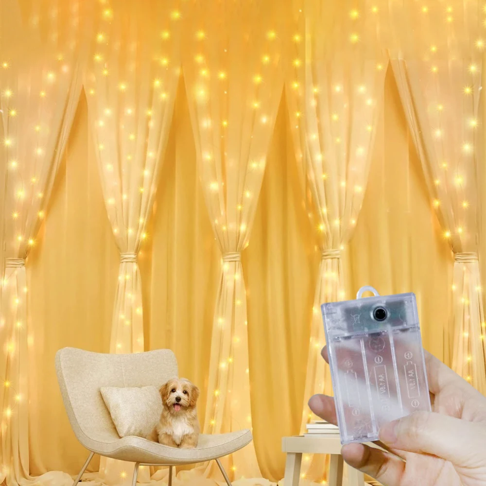 

Battery Power LED Fairy Curtain Light String Ramadan Home Decoration 2026 Valentine's Day Eid Mubarak Wedding Bedroom Decoration