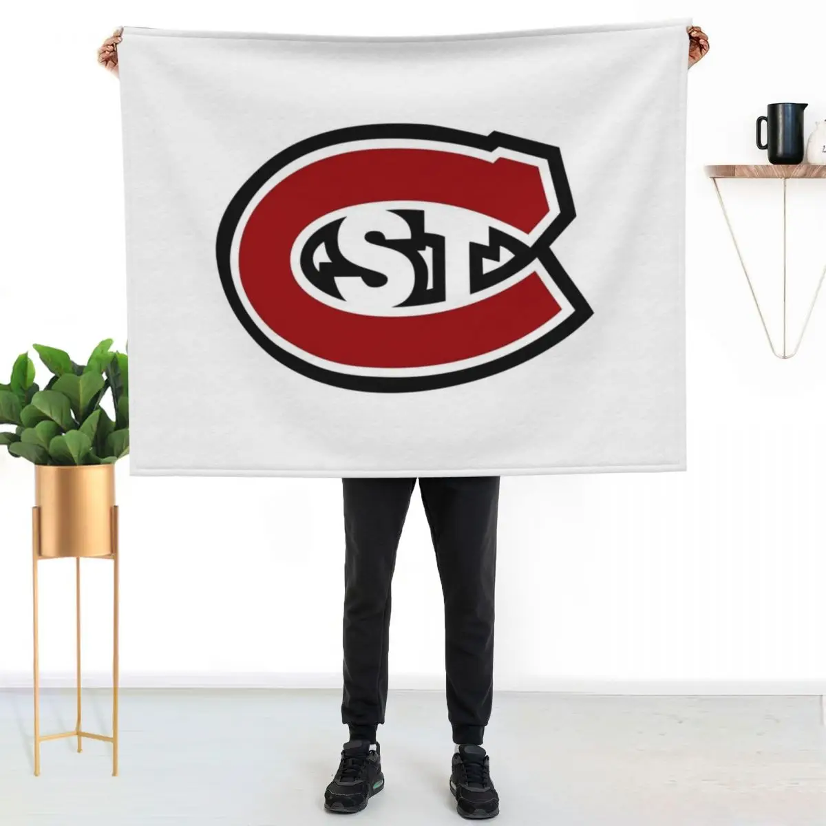 St. Cloud State Huskies Throw Blanket Faux Fur Soft Warm Blanket for Bed