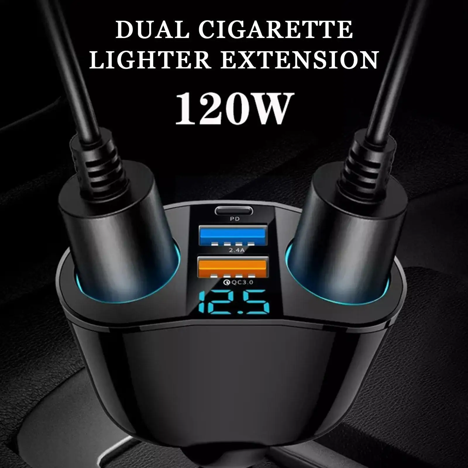 12v Led Qc3.0/2.4a 2 Way Car Cigaret Lighter Socket Adapter Dual Usb Charger Splitter Charging Fast D1z8