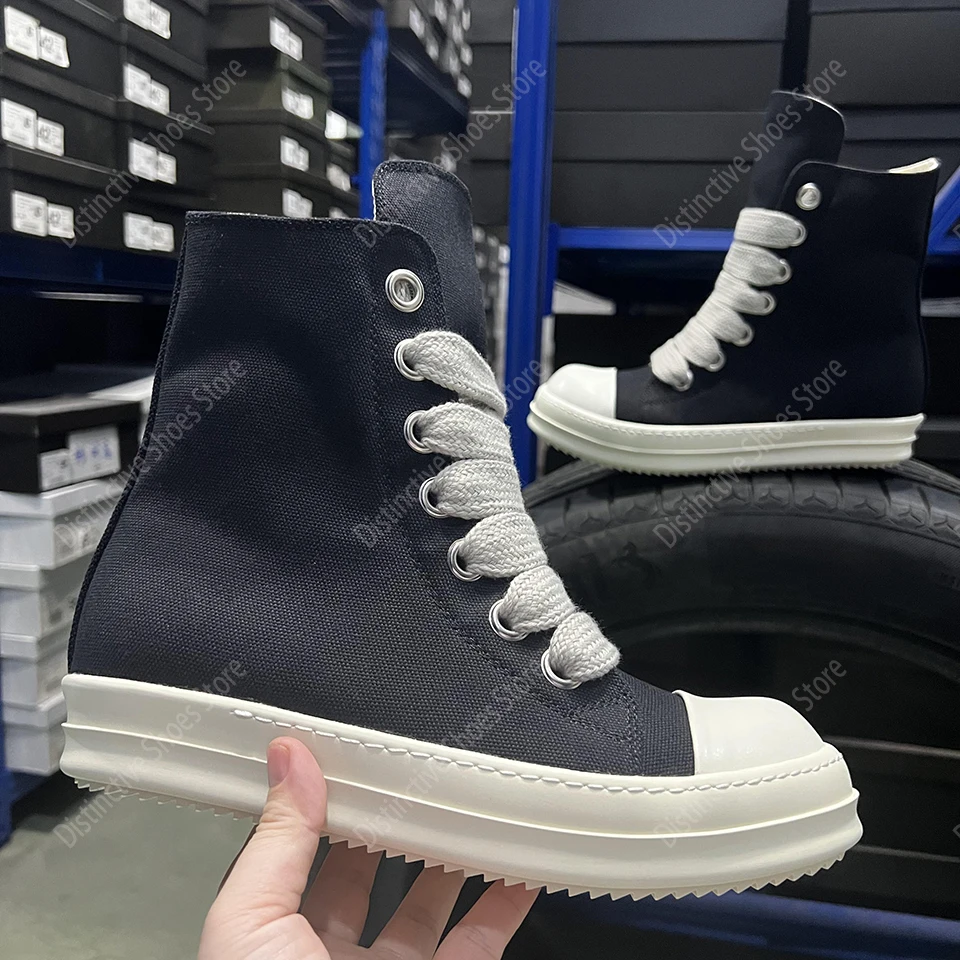 

Брендовая мужская обувь, повседневные высокие женские парусиновые кроссовки, качественные черные римские дизайнерские ботильоны на плоской платформе с кружевной молнией Jumbo