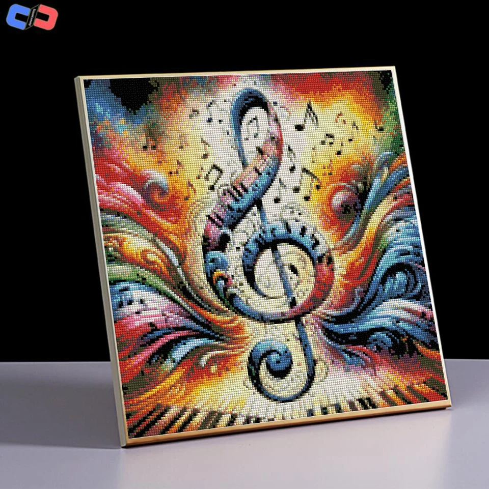 5D New Art Diamond Colored Musical Notes Painting Kit, Acrylic Diamond Art Set with Colorful Abstract Design, No Frame Included