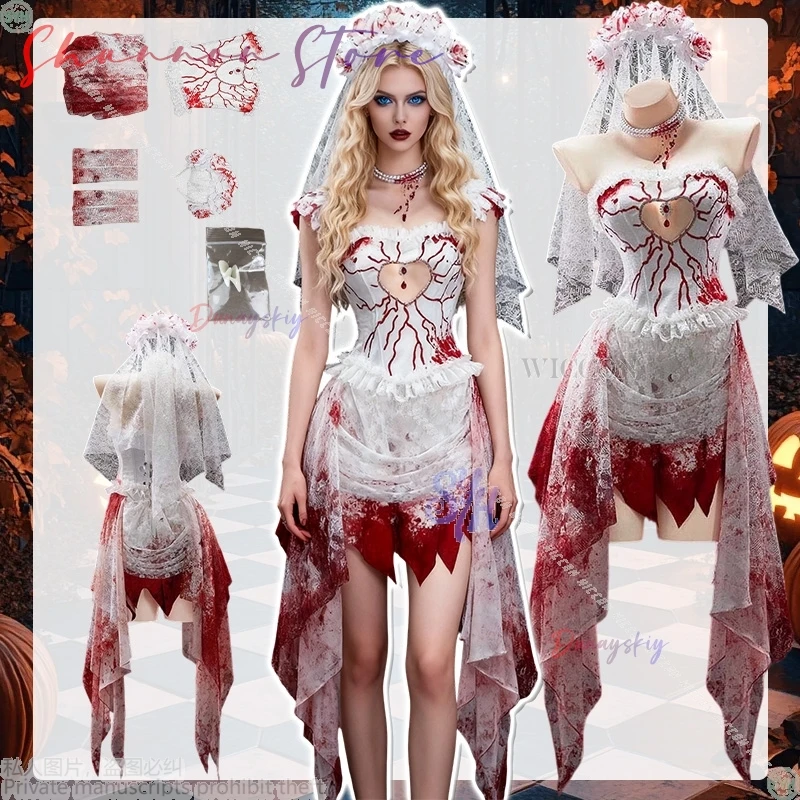 

Кровавое свадебное платье, темно-готика, выдолбленное сердце, Лолита, Джирай Кэй, косплей для девочек, аниме, ужасы, невеста, вечеринка на Хэллоуин, активность