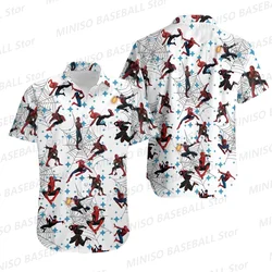 New Summer Boy Marvel Spider-Man Spider Web Character  Printed Pattern Hawaiian Shirt Kid/Adult Casual Personality Shirt Cartoon