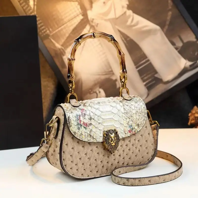 Luxury Fashion Brand Women\'s Handbags Bamboo Joint Saddle Bag 2023 Snake Pattern Genuine Leather Small Shoulder Crossbody Bags