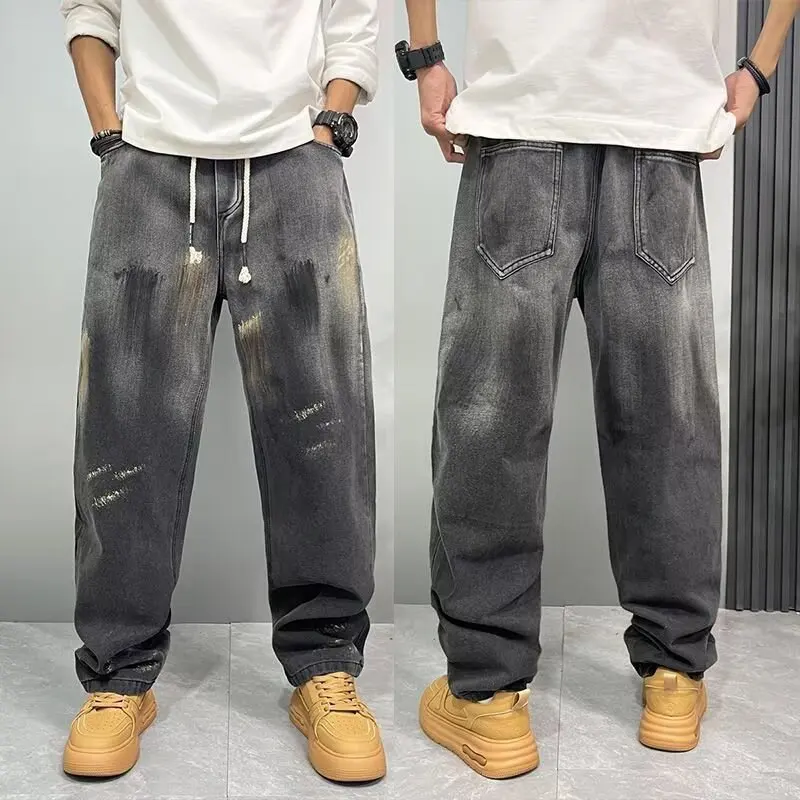 

Осенние новые модные прочные джинсы в стиле ретро для мужчин, свободные и удобные прямые универсальные широкие повседневные брюки, длинные брюки
