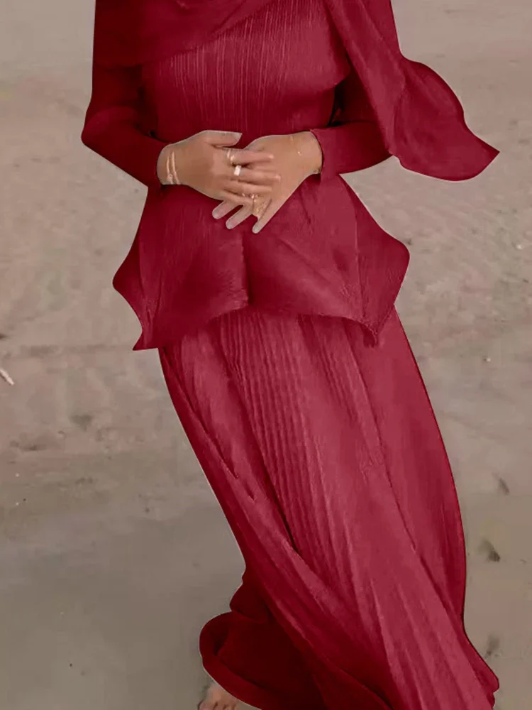 ANLAN High Quality Fashion Pleated Two Pieces Set For Women 2025 New Irregular Hem Tops And Elastic Waist A-line Skirt 2AN3790