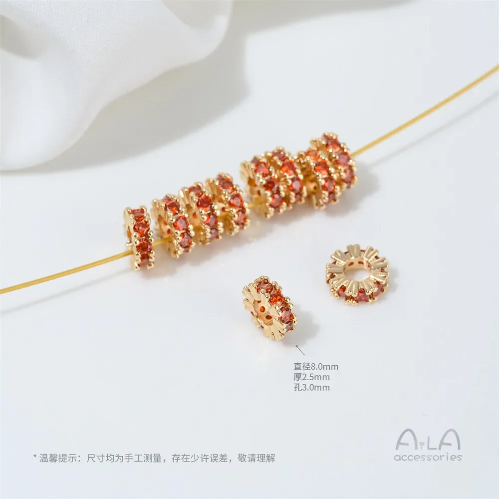 T382 14K Gold-plated Zircon Birthstone 8mm Spacer Pieces, Hand-made Diy String Pearl Crystal Bracelet Accessory Material