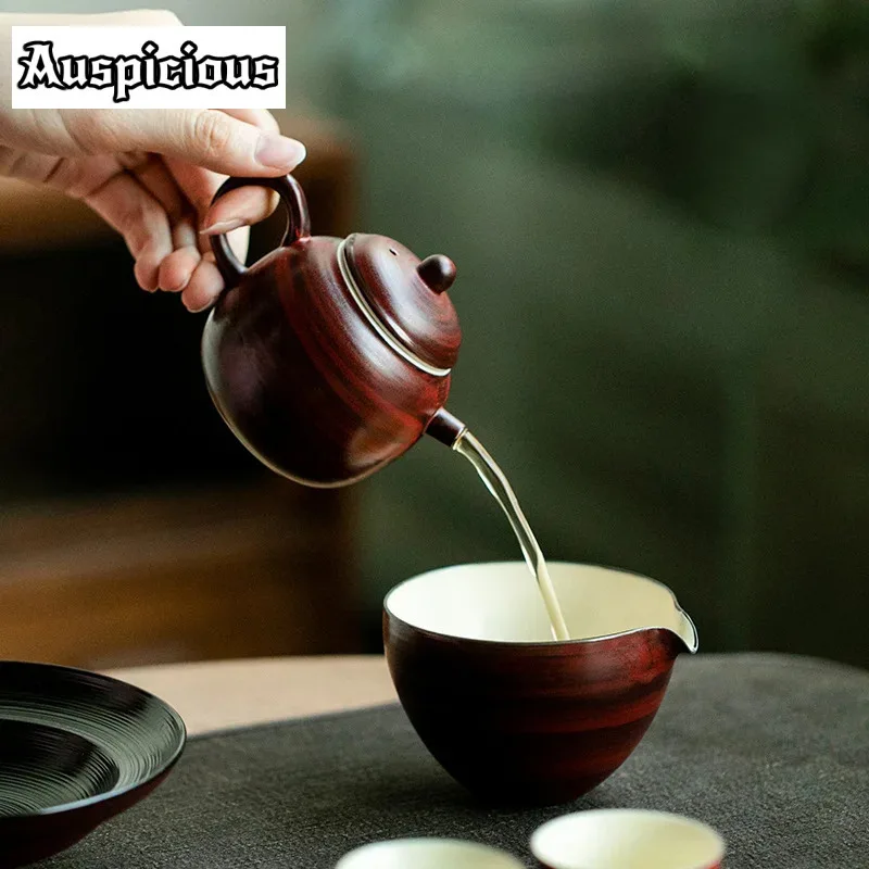 150ml Handamde Powder Yin Red Teapot Retro Coarse Pottery Pot Tea Soaking Kettle with Ball Hole Tea Cafes Supplies Ornaments
