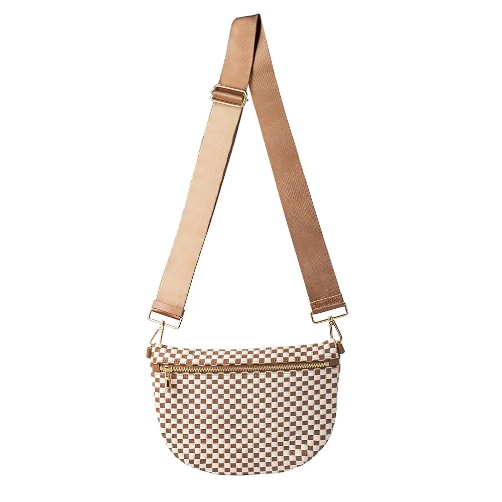 

Woven Crossbody Bag for Women, Checkered PU Bum Bag Sling Purse with Adjustable Strap for Travel, Festivals
