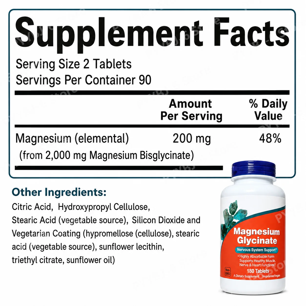 Magnesium Glycinate 180 Tablets Chelated Bisglycinate Supplement Gentle Mineral Support for Men Women Nervous Muscle Wellness