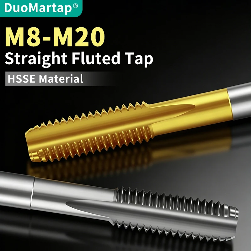 DuoMartap 1PC HSSE Straight Fluted Metric Hand Tap M8-M20 Without Coating/With TiN Coating Hand Tap