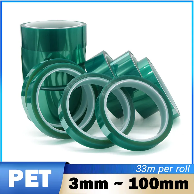 3mm ~ 100mm PET Film Tape Green High Temperature Heat Resistant PCB SMT Plating Shield Insulation Protection 33m Per Roll