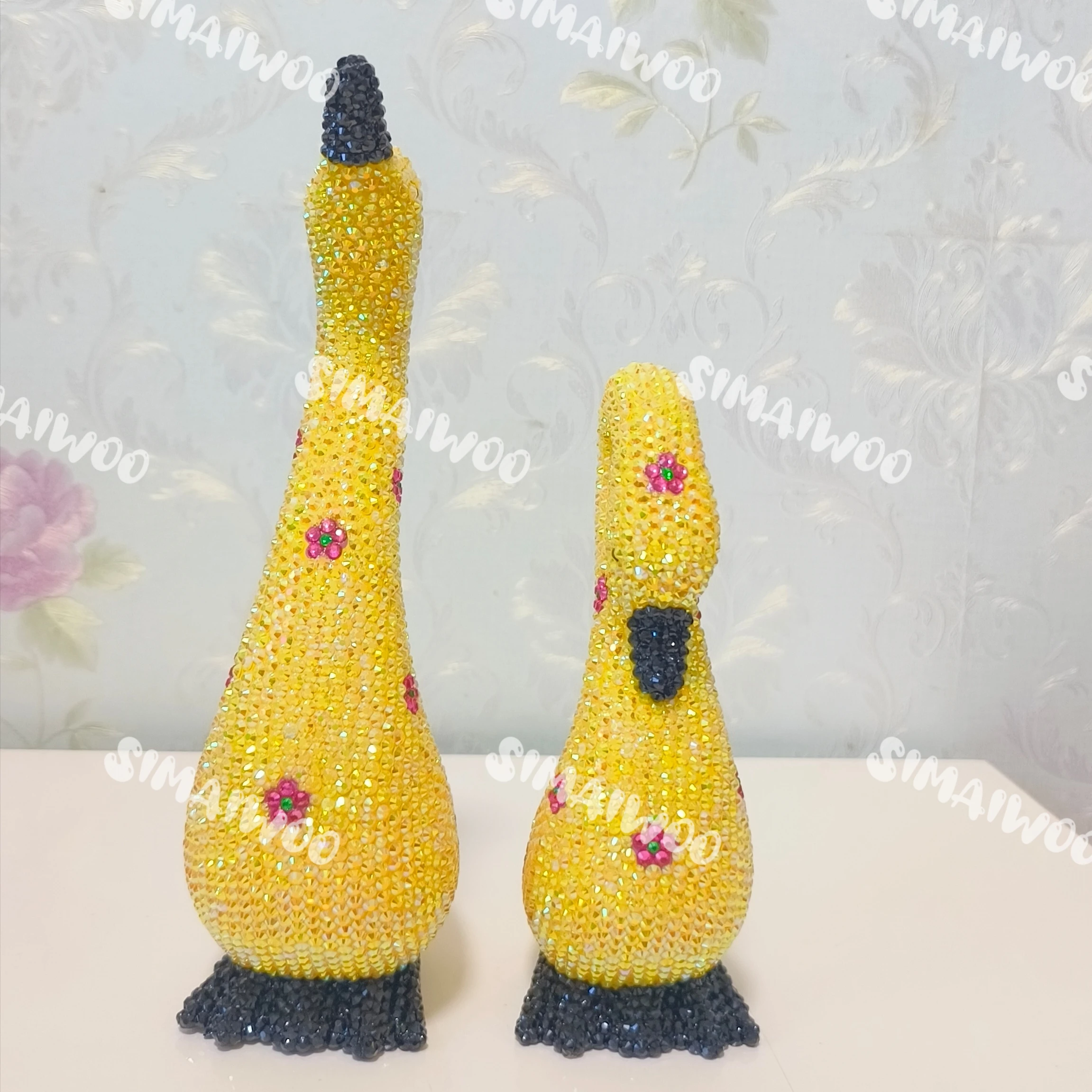 Statue de Couple de Canard Jaune en Diamant et Strass, Mosaïque Manuelle Décorative pour la Maison, Cadeau de Noël pour Enfant