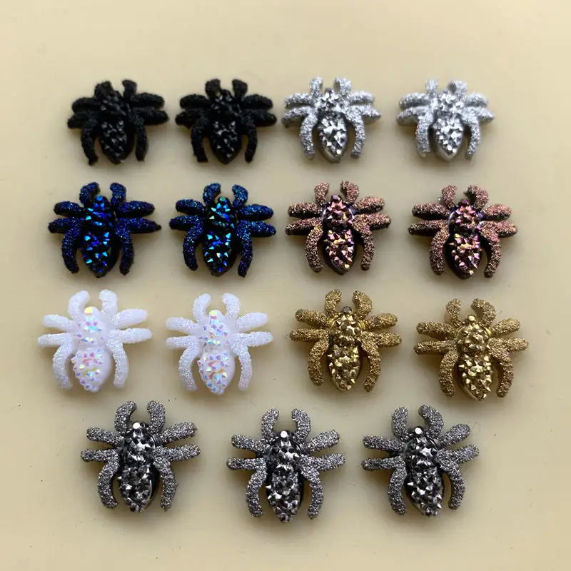60pcs 13mm Vintage Mini Spider Flat back resin cabochons Rhinestone Crystal Strass For Clothes Jewelry Making DIY Crafts