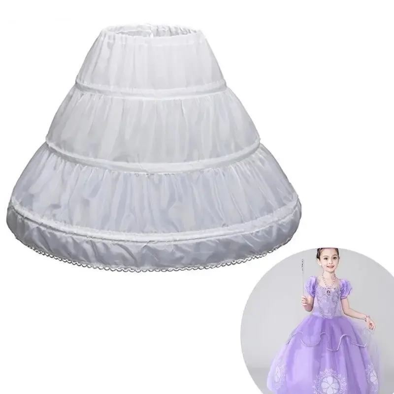 Petticoat Girl Waist Adjust Evening Tutu 3 Layer Lace Edge White Kids Underskirt Prom Accessories