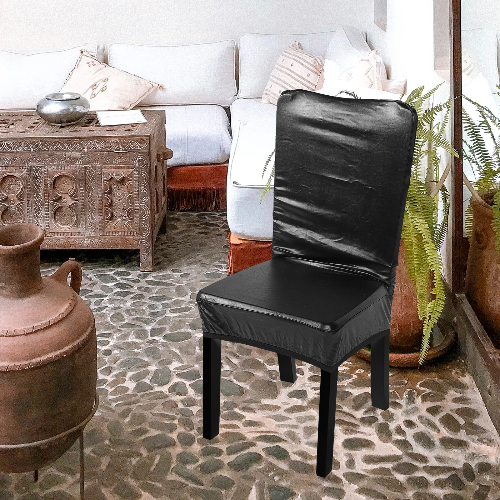 

Dining Room Chair Cover PU Removable Elastic Stretch Protective Covers Long Lasting Sturdy Texture Anti Stain Decorative