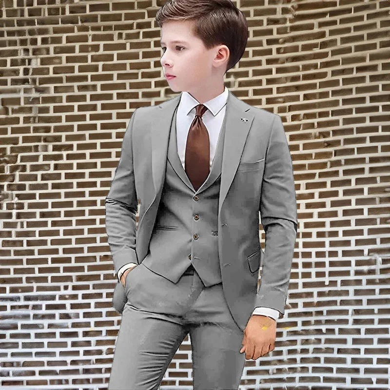 Beach Casual Wedding Boy Suits 3 Piece Beige Jacket Pants Vest Kids Child Blazer Set Clothes Party Dress 2-16 Years Old
