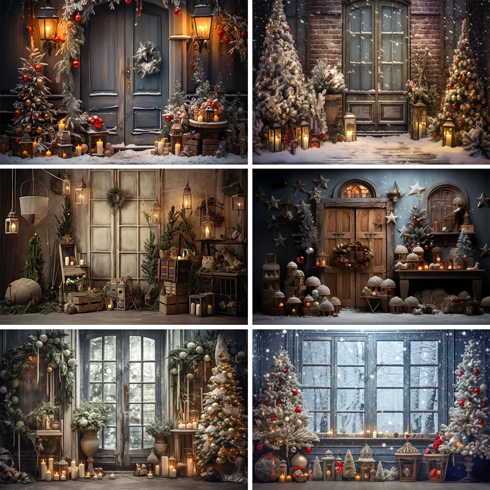 Beenle Christmas Photography Background Winter Window Snow Xmas Tree Fireplace Gifts Family Portrait Decor Backdrop Photo Studio