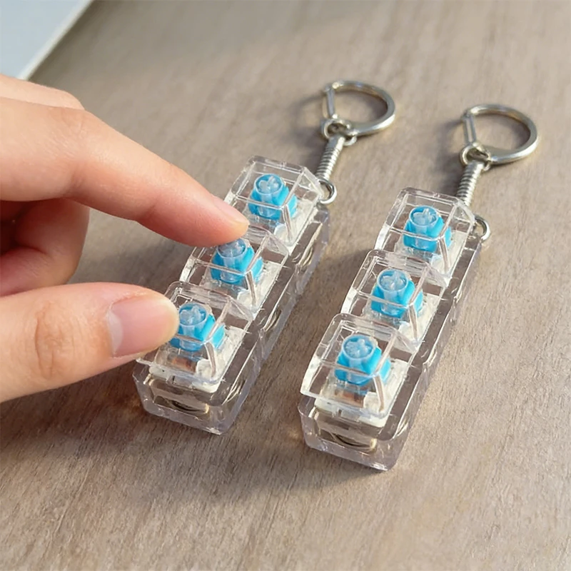 Keyboard Fidget Toys LED Crystal Keycap Keychain Stress Relief Fingertip Gadget Decompression Toys Clicker Fidget Toy