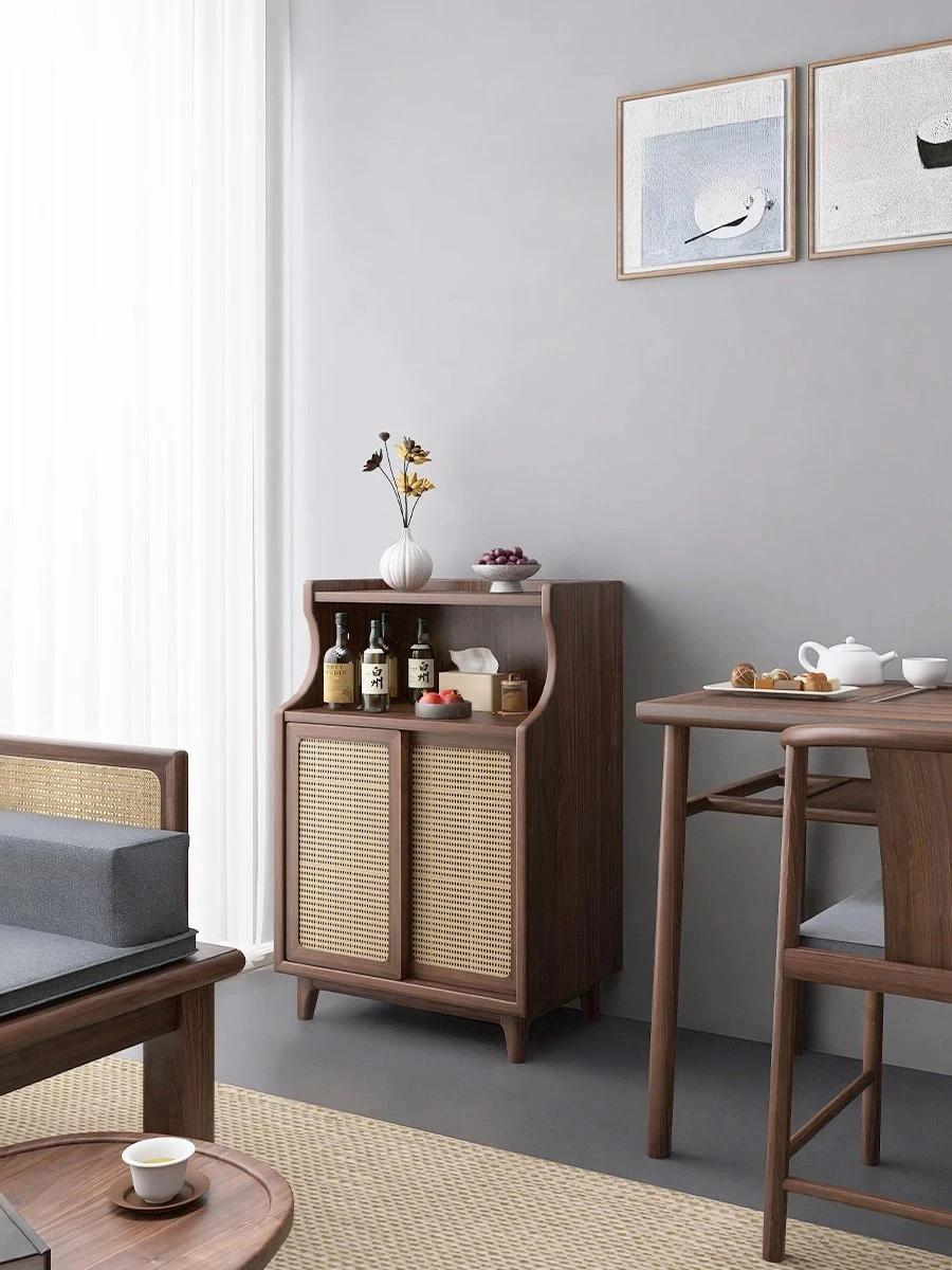 

Новый обеденный боковой шкафчик из цельного дерева из ротанга в китайском стиле, современный простой домашний настенный шкаф для хранения чая