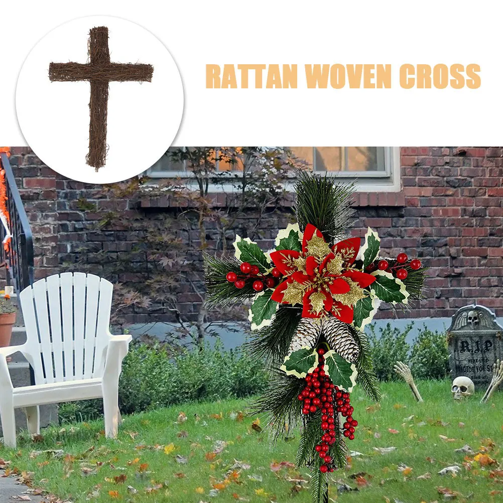 

3Pcs Rattan Cross Decor Woven Wall Hanging Ornament Medium Size Simple Design Catholic Cross Decoration Home Tabletop Art